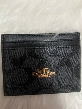 Coach Black Monogram Card holder with Gold Emblem